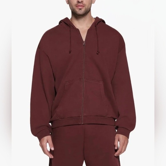 SKIMS Other - SKIMS Cotton Terry Zip Up Hoodie EUC Oversize Sz L Maroon Red Terry Loungewear